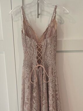 Sherri Hill Blush Lace Appliqué Prom Dress